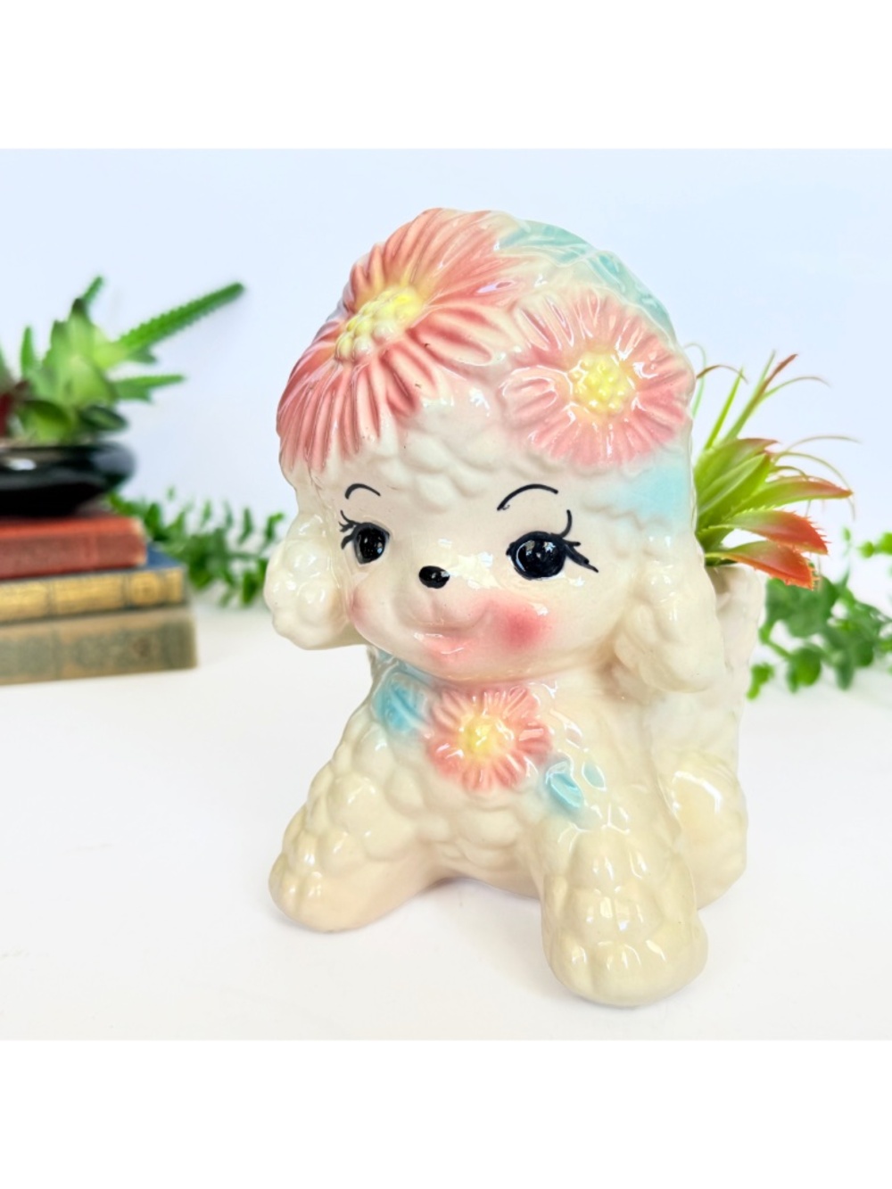 VTG 60s MCM Kitschy Pastel Lamb Poodle Planter Ceramex Del Norte Mexico